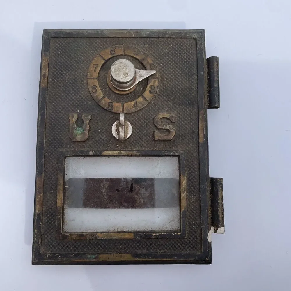 Vintage Antique Brass US Post Office Mail Box Door 1960’s Combination Lock #38